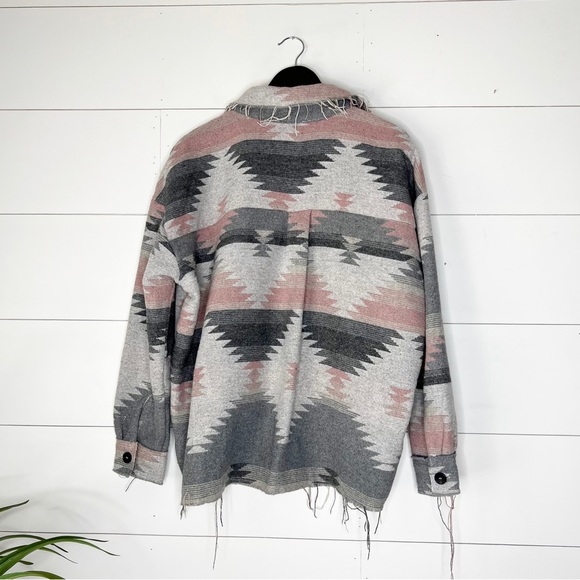 La Miel Aztec Print Boxy Raw Hem Jacket - Picture 4 of 8